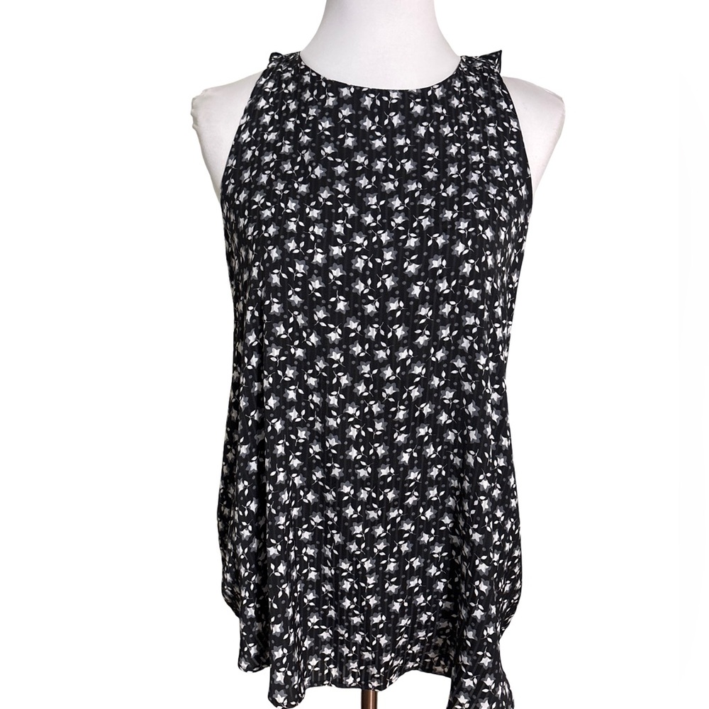 LOFT Black White Patterned Sleeveless Blouse
